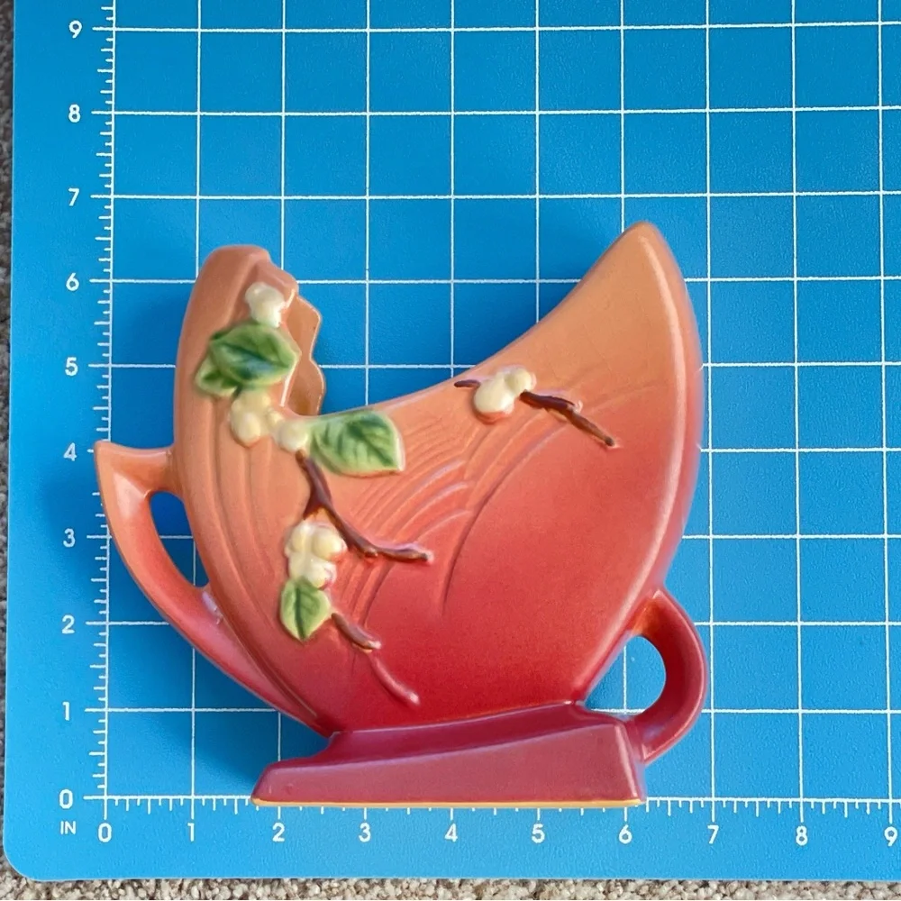 Roseville Snowberry Fan Vase Pink Burgundy Art Pottery Mid Century - Picture 16 of 16